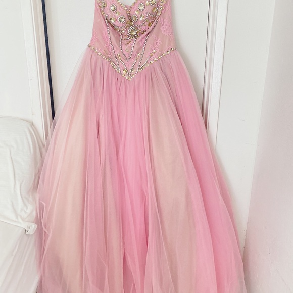 PINK BLUSH SOFT CRYSTAL LACE SHERRI HILL PRINCESS WEDDING PROM BALLGOWN SIZE 12 - Picture 8 of 16
